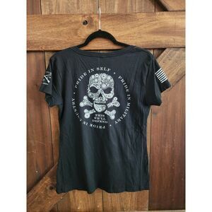 Grunt-Style V-Neck Girls Youth Skull Black T-shirt - XL